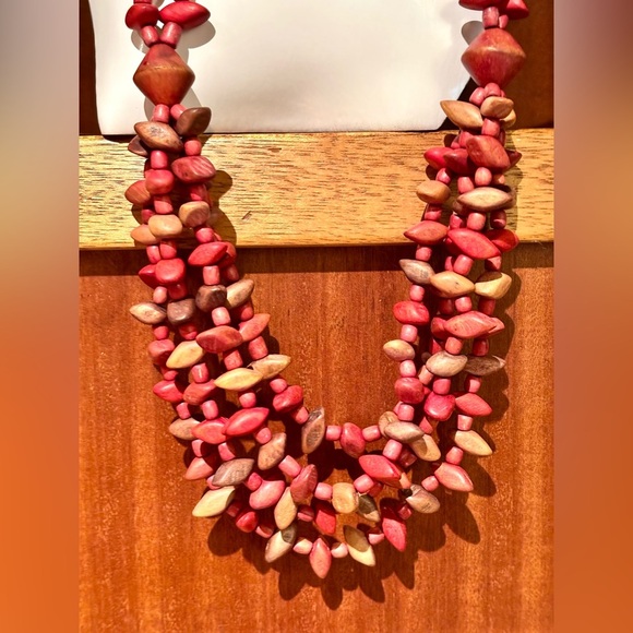 2/$15 - Vibrant Red Multilayer Wooden Necklace – Boho Vibes - Picture 4 of 7